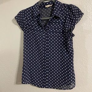 Blue and white flower button down blouse